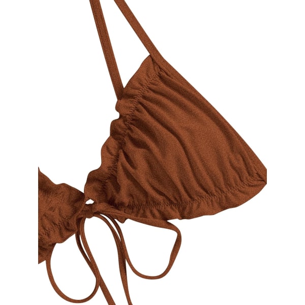 WJSM Kvinners Trekant Bikini Blomster Volanger Sløyfe Bikini Sett Todelt Badedrakt B-brown M