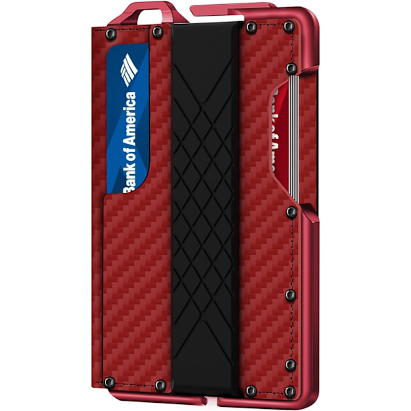 Taktisk minimalistisk pung til mænd, slank RFID-blokerende metal kortholder, forlomme Menu2019s læder Dapper Bifold pung med pengeseddelklemme Carbon Fiber Red