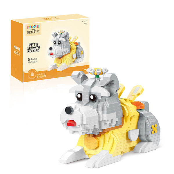 Schnauzer Byggklossar, Hund Mikro Byggklossar, Söta Djurserie Mikro Mini Byggklossar Kit, Mini Tegel Byggset Hund för Pojkar & Flickor
