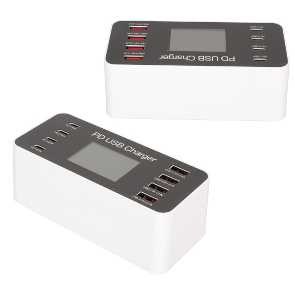 USB-ladestasjon 65W Hub 8 porter USB A USB C PD Rask Multi-lading Dock Kretsbeskyttelse 100‑240V for telefoner nettbrett EU-plugg