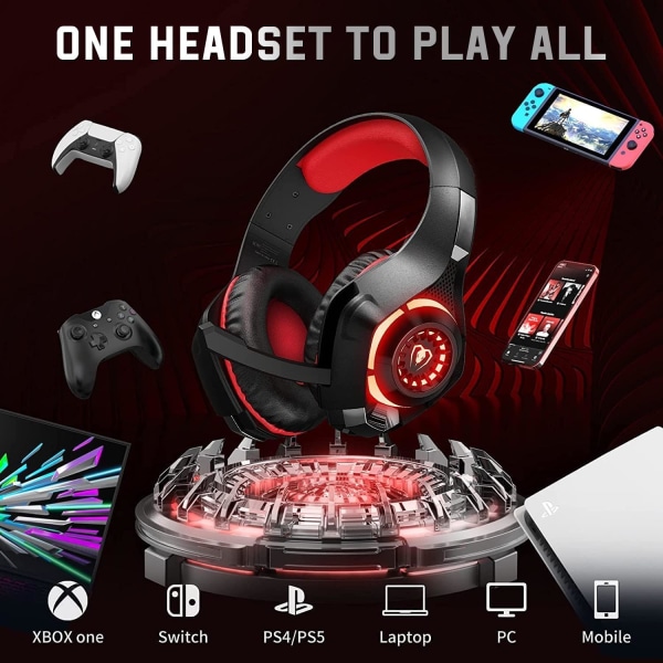 Gaming Headset for PS4 PS5 PC Xbox One Switch med støyreduksjonsmikrofon, PC Gaming Hodetelefoner med 3,5 mm kontakt