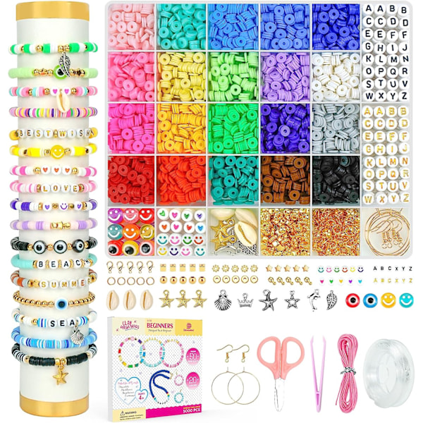 5000 stk Leireperler Armbåndssett for Begynnere, Heishi Flat Preppy Polymer Leireperler med Charmssett for Smykkeproduksjon, DIY Kunst og Håndverk B