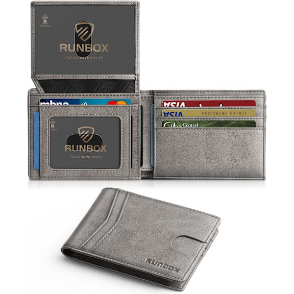 Mænds Tegnebøger Kort Holder Slank RFID Læder 2 ID Vindue Med Gaveæske Classic grey
