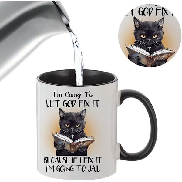 Rolig Katt Kaffe Mugg, Jag Ska Låta Gud Fixa Det, Kattälskare Mugg 11oz, Söta Katt Nyhetsgåvor för Pappa Mamma Pojke Flicka, Keramisk Tekopp för Kaffe, Te Style 6