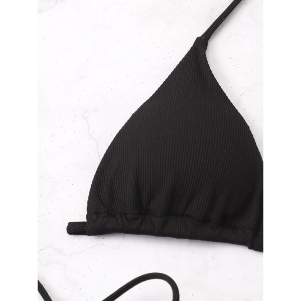 WJSM Dam Badkläder Kvinnor Halterneck Slipsida Triangel Bikini Set Hög Skuren 2 Delad Bikini Baddräkt Black a XL