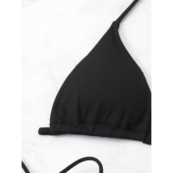 WJSMWomen's Halter Tie Side Triangle Bikini Set high Cut 2-delt Bikini Badedrakt Badedrakt Black a L