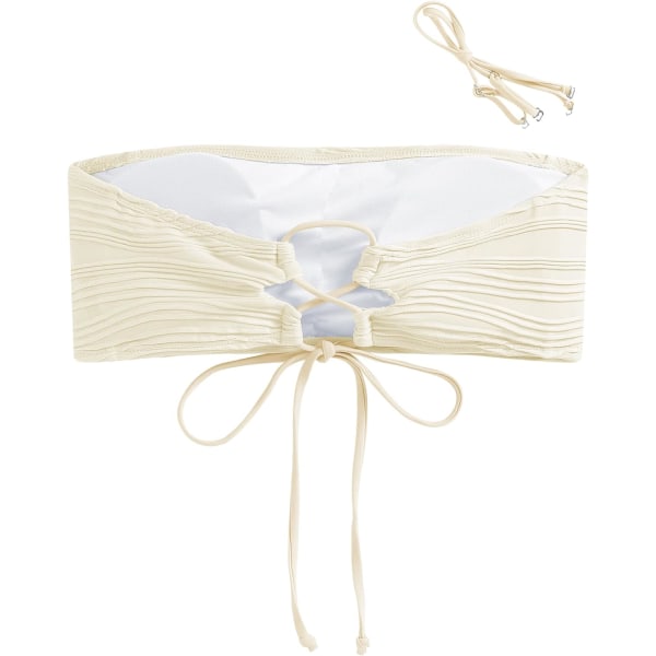 WJSMWomen 2-delt Bandeau badedragter Ribbet snørebånd stropløs Bandeau Bikini sæt Højtsnit badedragter 5-top Only-2beige L