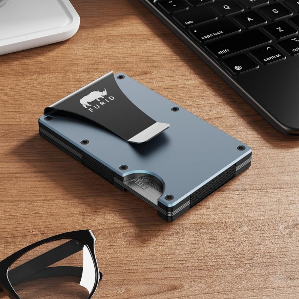 RFID-lompakko miehille Slim: Edessä taskulompakko, jossa on rahaklipsi, minimalistinen miesten lompakko, luottokorttikotelot miesten lahja Navy Blue