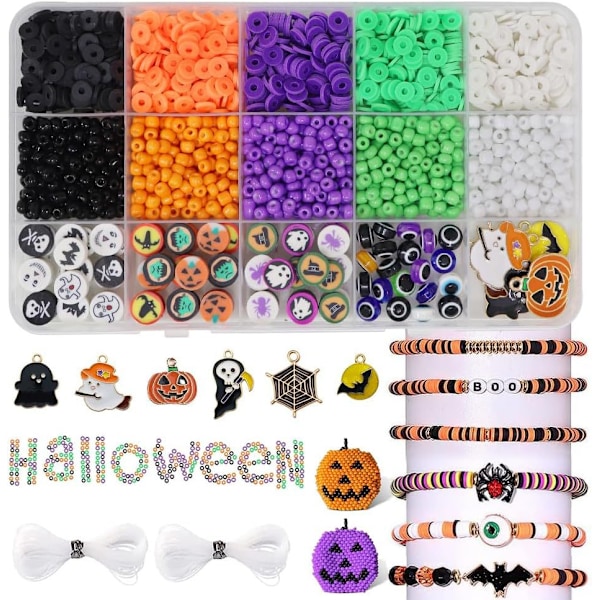 2086PCS Halloween Ler Perler Armbånd Fremstilling Kit Spøgelse Græskar Bat Charm Kit DIY Smykker