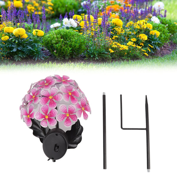 Aurinkoenergialla toimiva hortensian valo 26 LEDillä, koristeellinen, luonnollinen, rauta, ulkokukka-aita-lamppu puutarhaan, verannalle, nurmikolle Pink