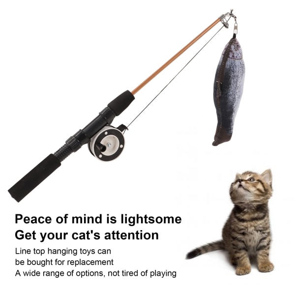 Optrækkelig katte-teaser-stav-legetøj interaktiv fiskestang med simuleringsfisk til katte (laksefiskestang)