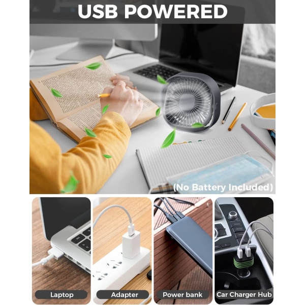 Lille USB skrivebordsventilator, 3 hastigheder bærbar bordventilator, 4 tommer personlig miniblæser, lille køleblæser med USB-stik, 360° roterbar lydløs skrivebordsventilator til hjemmet Grey