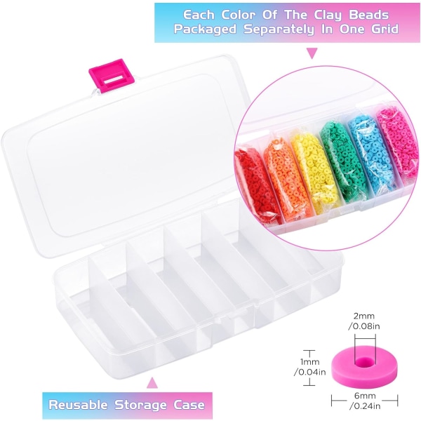 6000 st Lerlera Pärlor Armband Tillverkningssats, Regnbåge Heishi Pärlor Polymerlera Pärlor för Smyckestillverkning, Vänarmbandssats för Flickor Vuxna Present (6 Rainbow