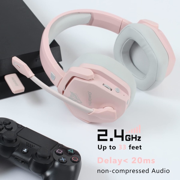 G06 Trådlöst Spelheadset med Kristallklart Mikrofon för PS5, PS4, PC och Switch, 47 Timmars Batteritid, Ergonomisk Design (Rosa) Pink