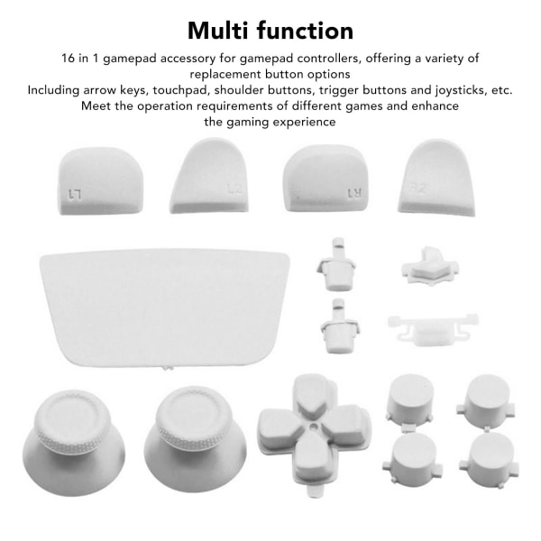 16 stk. Spilkonsollerstatningsknapper til PS5 Gamepad - Udskiftning af Thumbstick Trigger-knapper til PS5-controller White