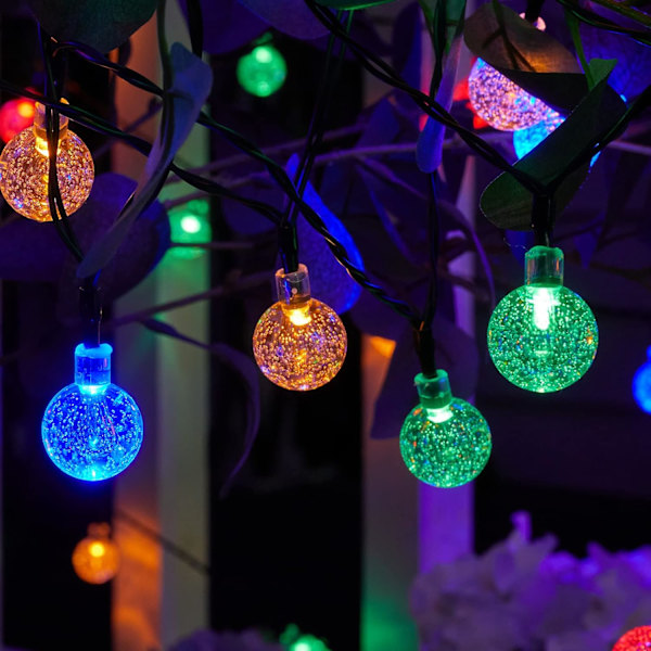 Solcelledrevne lyskæder til udendørs brug 100 LED 39,5 fod krystalglobe lys med 8 lystilstande, vandtætte solcelledrevne terrasselys til have, gårdhave, veranda Multicolor39.5FT