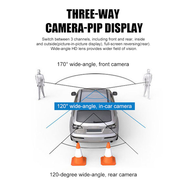 3-kanals dashcam 1080P trevägs trippel bilkamera nattvision loop-inspelning körinspelare