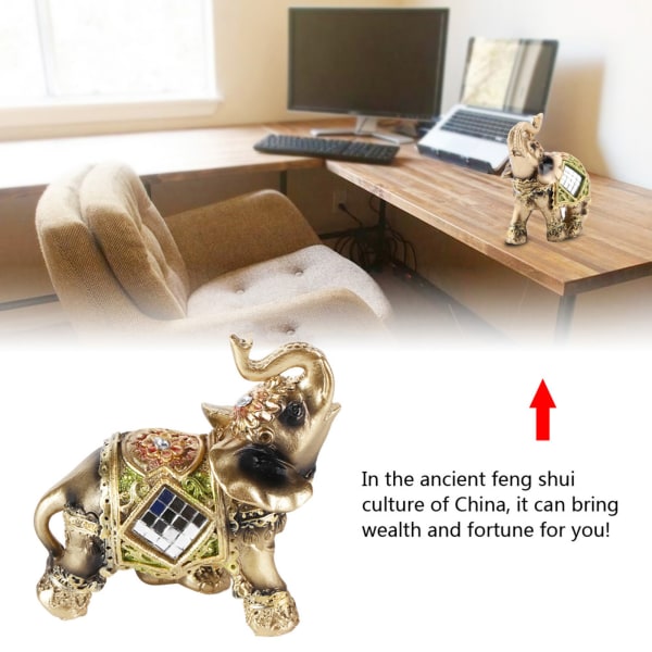Lykke Feng Shui Grønn Elefant Statue Skulptur Velstand Figur Gave Hjem Dekorasjon S
