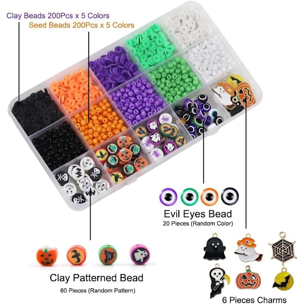 2086PCS Halloween Ler Perler Armbånd Fremstilling Kit Spøgelse Græskar Bat Charm Kit DIY Smykker