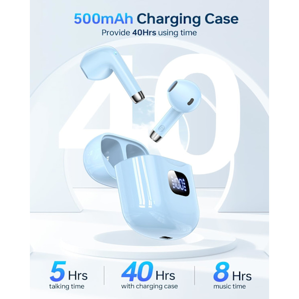 Trådlösa Hörlurar, Bluetooth 5.3 Hörlurar 40 Timmars Speltid med Laddningsfodral, IPX5 Vattentäta Stereo In-Ear Hörlurar med Mikrofon för iOS Android Blue