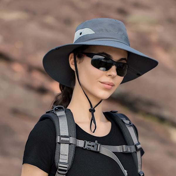 Solhatt för Kvinnor och Män 3” Bred Brätte UPF 50+ Fiske Strand Bucket Hat Grey