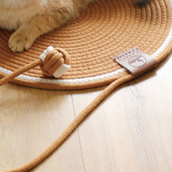 Puuvillalanka kissan matto käsin kudottu sarjakuva söpö mukava mukava naarmuuntumaton kissan raapimistyyny pallolla kissoille kissanpennuille kahvi