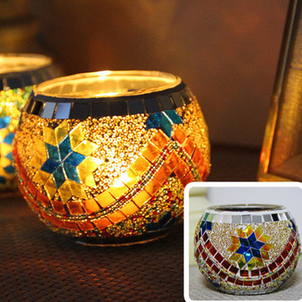 Mosaikglas Ljusstake Handgjord Multifunktionell Delikat Ljusstake Pennställ Europeisk Stil