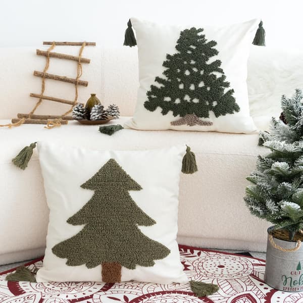 Søte plysj juletrær formet pynteputer - Utstoppede dekorative puter til hjemmesofa, seng og julepynt for barn Pine Tree