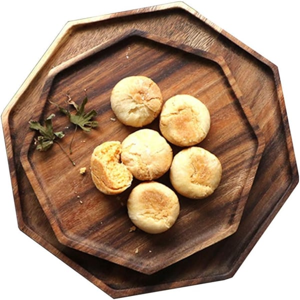 Sett med 2 serveringsbrett i akasietre, fruktfat, dekorative trebrett, firkantede desserttallerkener, serveringsfat, ostebrett, festbrett
