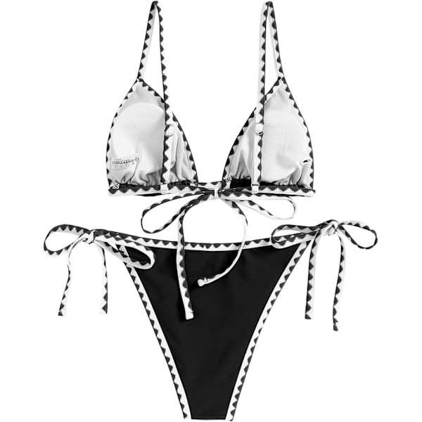WJSM Kvinders Trekant Bikini Blomster String Bikini Sæt Todelt Badetøj 3-black1 M
