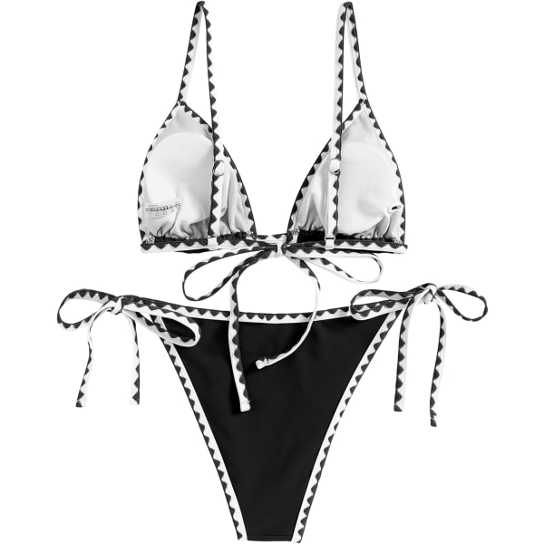 WJSM Kvinnors Triangelbikini Blommig Stringbikini Set Tvådelad Baddräkt Baddräkter 3-black1 L