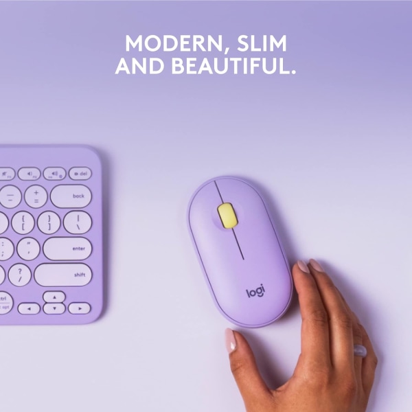 Logitech M350 Pebble Trådlös Mus med Bluetooth eller 2.4 GHz-mottagare, Tyst, Slank Datormus med Tysta Klick Purple