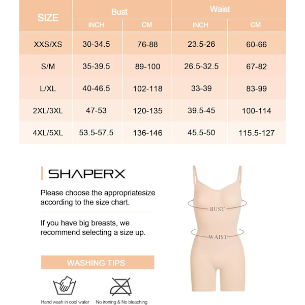 Shapewear Body til kvinder - Body Shaper med mavekontrol - Sømløs skulpturering - Snatched Waist Body Suit Beige Mid Thigh M