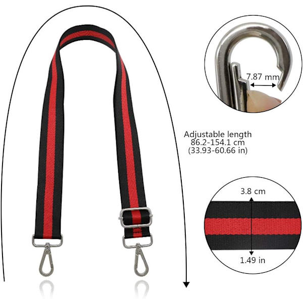 Veskestropp erstatning crossbody veske stripe Black Red