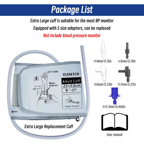 Ekstra stor manchet kompatibel med Omron 9\201d-21\201d tommer (22-53 cm) XL blodtryksmanchet til voksne, grå