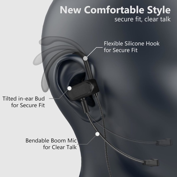 Mini-headset til gaming og webkonferencer, 3,5 mm øretelefoner med mikrofon og ørekroge til pc, mobil, Xbox Series X/S, Xbox One, PS5, PS4, PlayStation,