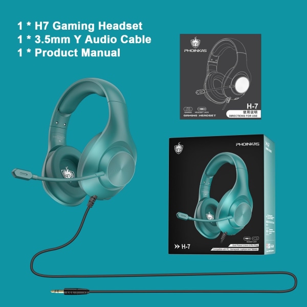 Gaming Headset PS4 Headset, Xbox Headset med 7.1 Surround Sound, Gaming Over Ear hörlurar med brusreducerande flexibla mikrofonminne hörselkåpor, för Blue