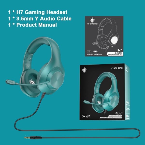 Peliheadset PS4-kuulokkeet, Xbox-kuulokkeet 7.1-tilaäänellä, pelikuulokkeet melunvaimennuksella, joustava mikrofoni, muistipehmusteet, korville Blue