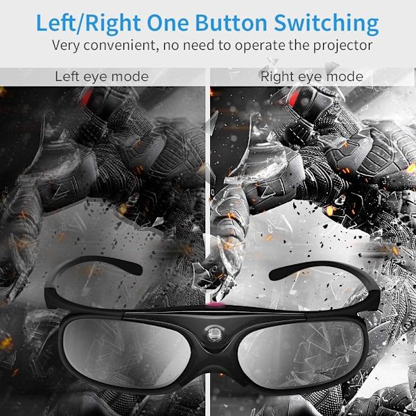 DLP 3D-briller, 144Hz genopladelige 3D Active Shutter-briller til alle DLP-Link 3D-projektorer, kan ikke bruges til tv'er Black 2 pcs