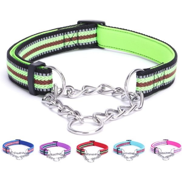 Reflekterande Martingale Hundkollar, Justerbar Mjuk Neopren Vadderad Andningsbar Nylon Halsband för Valp, Medelstora och Stora Hundar, Grön, M Green Medium