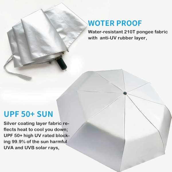Tuulenpitävä Travel Compact Sateenvarjo-Automaattiset sateenvarjot Rain-Compact-taitettavalle sateenvarjolle, Travel Umbrella Compact, Pienet kannettavat Tuulenpitävät Sateenvarjot Silver/Blue