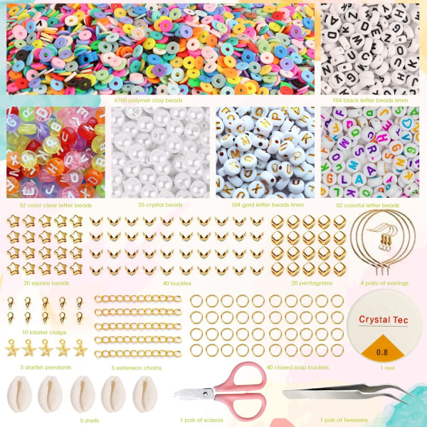 6000 stk. Clay Beads Armbåndsfremstillingssæt, pigevenskabsarmbånd Polymer Heishi-perler med smykker Charms Håndværksgaver til teenager