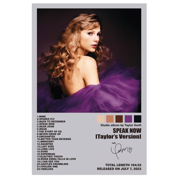 Pop Singer lærredsplakat til Taylor Swift til værelse Æstetisk lærredsvægkunst soveværelse SPEAK NOW TAYLOR'S VERSION 20*30CM