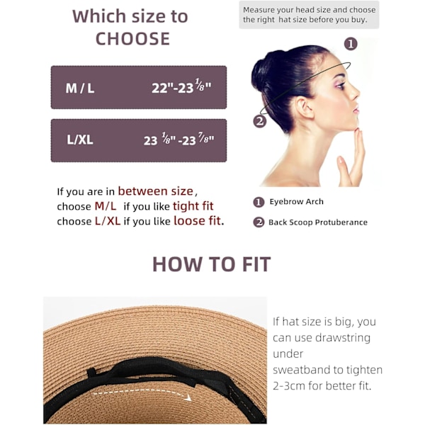 Bred & Herr Panamahatt med Bred Brätte i Halm - Fedora Sommar Strand Solhatt UPF Halmhatt för Kvinnor Khaki