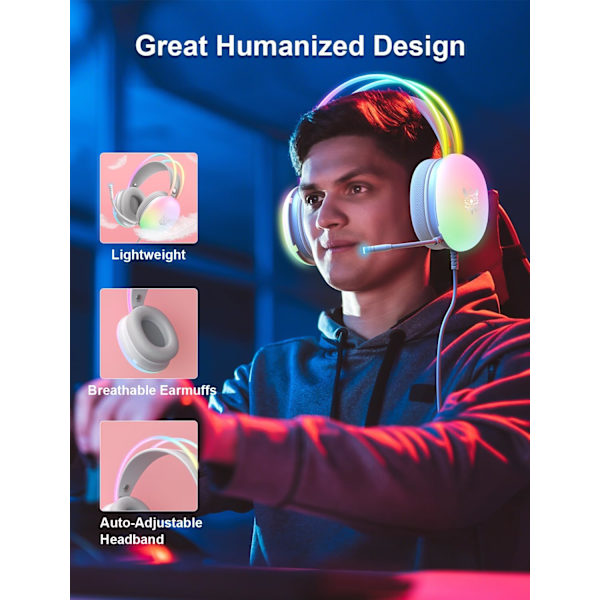 PC-pelikuulokkeet mikrofonilla, langalliset RGB-sateenkaaripelikuulokkeet PS4/PS5/MAC/XBOX/kannettavalle, 3,5 mm äänentoisto yli korvan kuulokkeet kevyellä