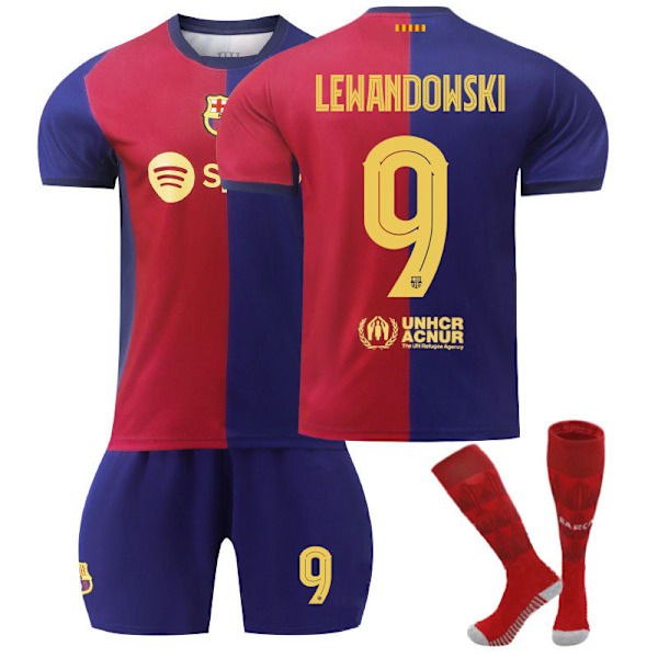 24-25 Barcelona Hemmamatch Fotbollströjor Barnfotbollsutrustning No.9 Lewandowski 22