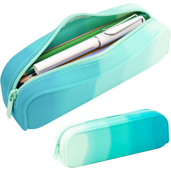 Case, värikäs silikoninen vedenpitävä kynäpussi Esteettinen kevyt ja kannettava kynälaukku Tyylikkäät pienet toimistotarvikkeet aikuisille, naisille ja miehille (G Green