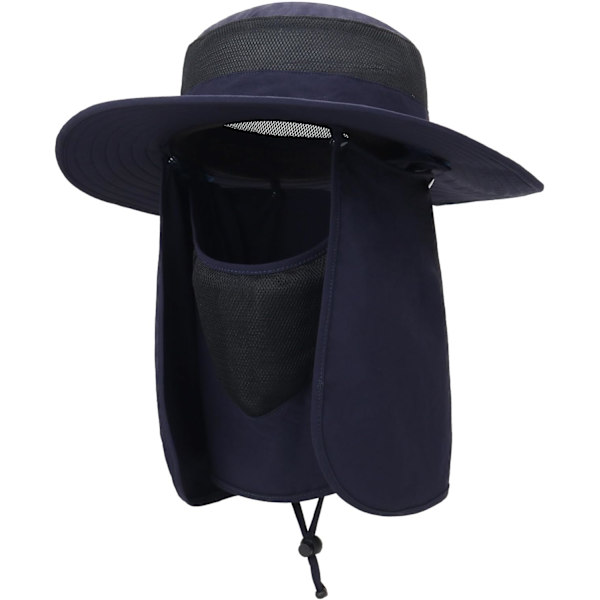 Solhatt för utomhus med UPF 50-skydd, vattentät fiskehatt, ansiktsöverdrag, sommarhatt med nackklaff Navy Blue