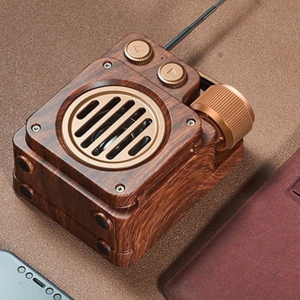 Retro Bluetooth-högtalare Radio Träimitation HiFi Förlustfri Ljud Stöder U-disk Minneskort Bluetooth-högtalare med FM-radio