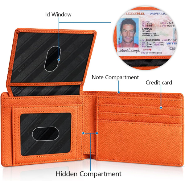 Miesten lompakot ohut Rfid-nahkainen 2 ID -ikkuna ja lahjapakkaus palm orange